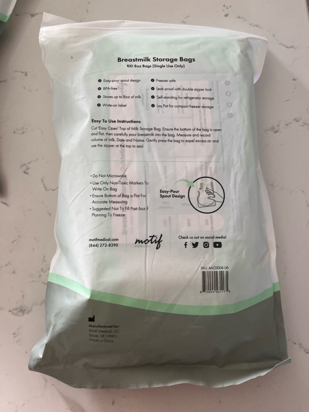 Motif Medical Breastmilk Storage Bags 7x100 Count BPA-Free Leak-Proof Freezer - Picture 4 of 4